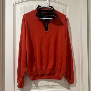 ST CROIX REGATTA - 1/4 Zip Long Sleeve Navy Blue & Orange Cotton Pullover Sz L